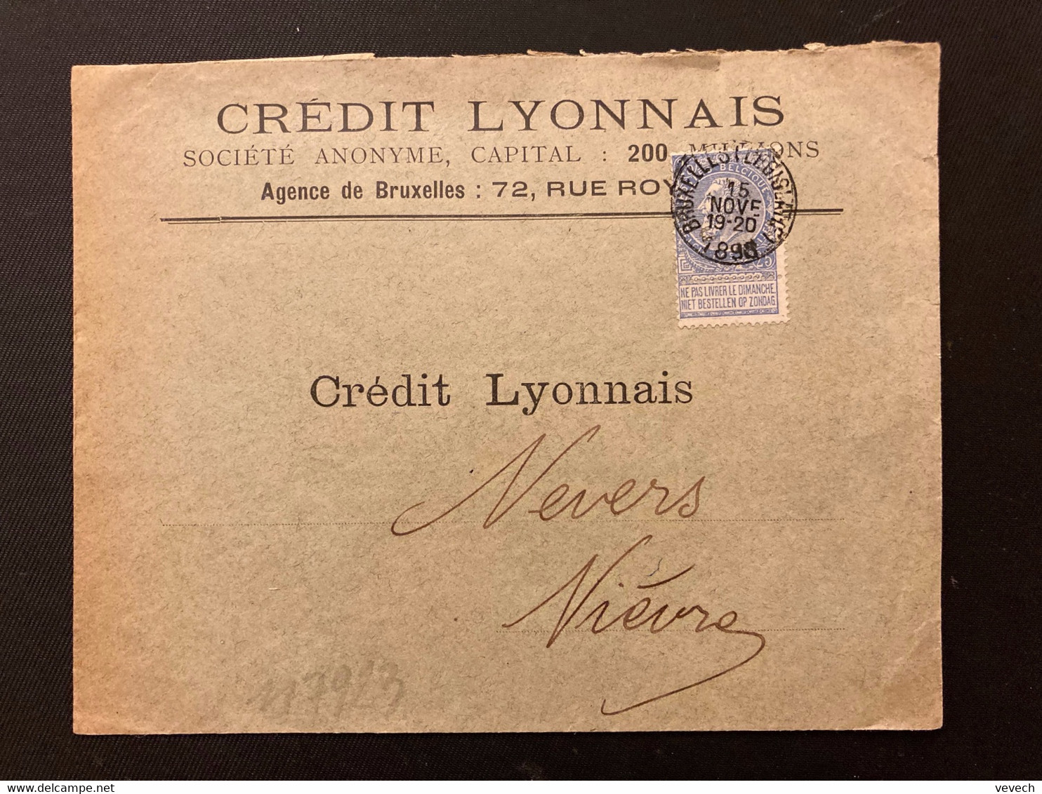 LETTRE TP 25c Perforé CL OBL.15 NOVE 1898 BRUXELLES + CREDIT LYONNAIS BANQUE - 1863-09