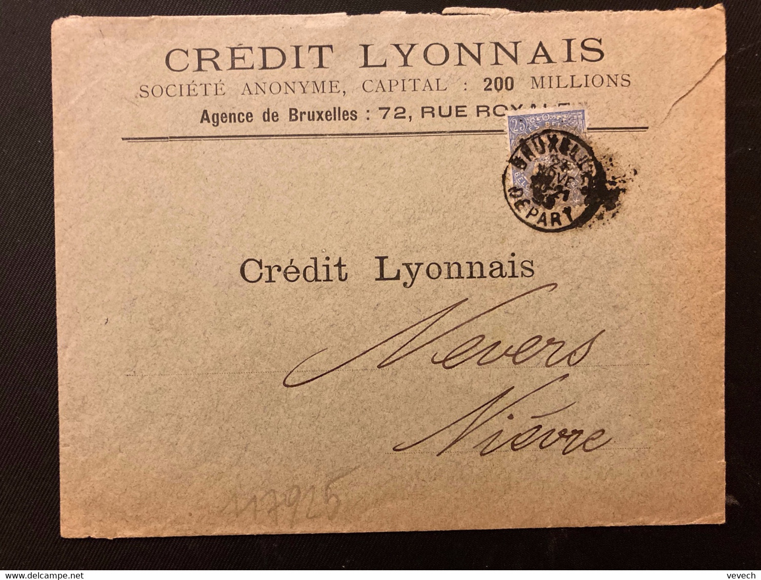 LETTRE TP 25c Perforé CL OBL.26 NOVE 1898 BRUXELLES DEPART + CREDIT LYONNAIS BANQUE - 1863-09