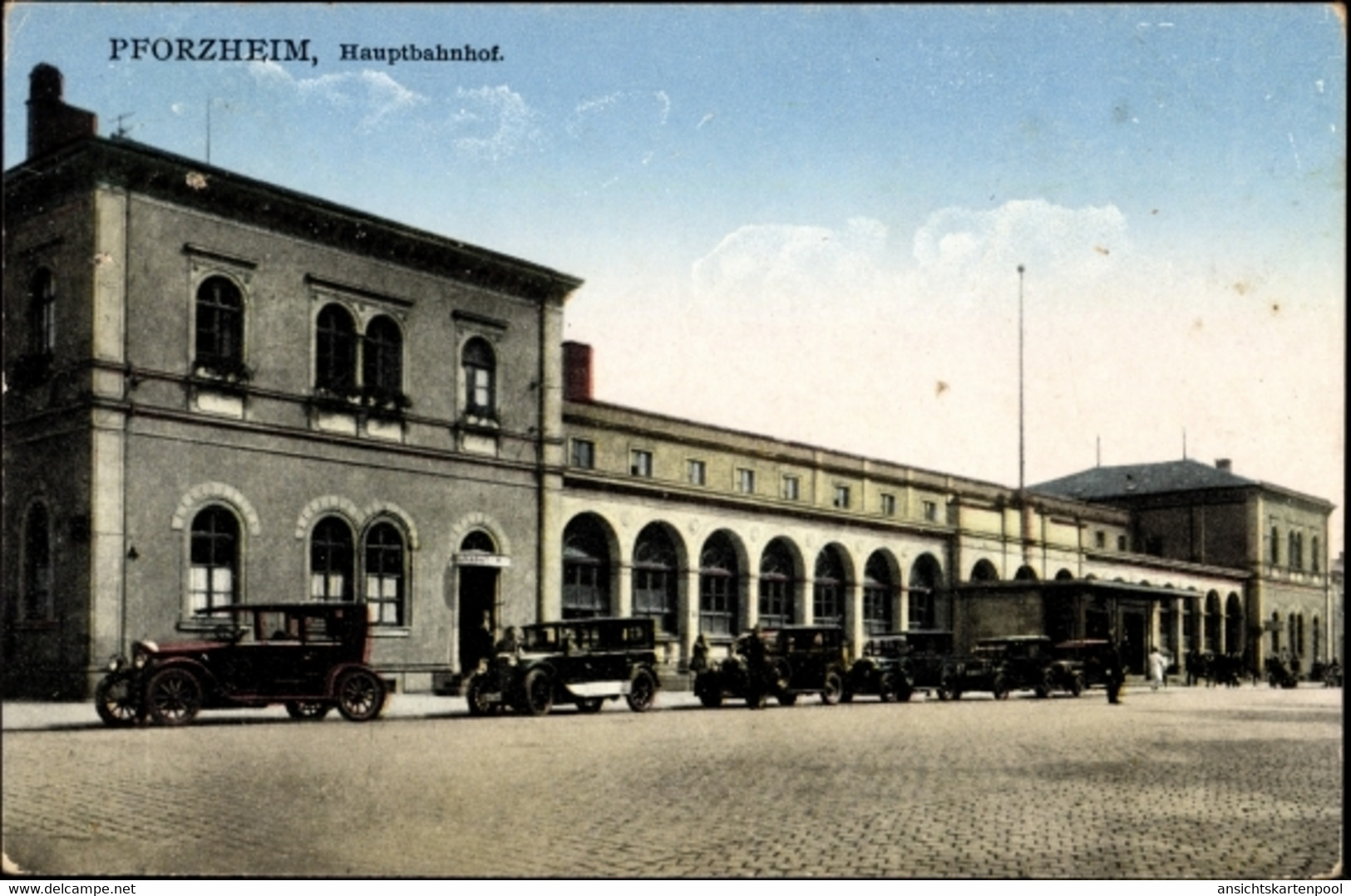 CPA Pforzheim Im Schwarzwald, Hauptbahnhof, Automobile - Autres & Non Classés