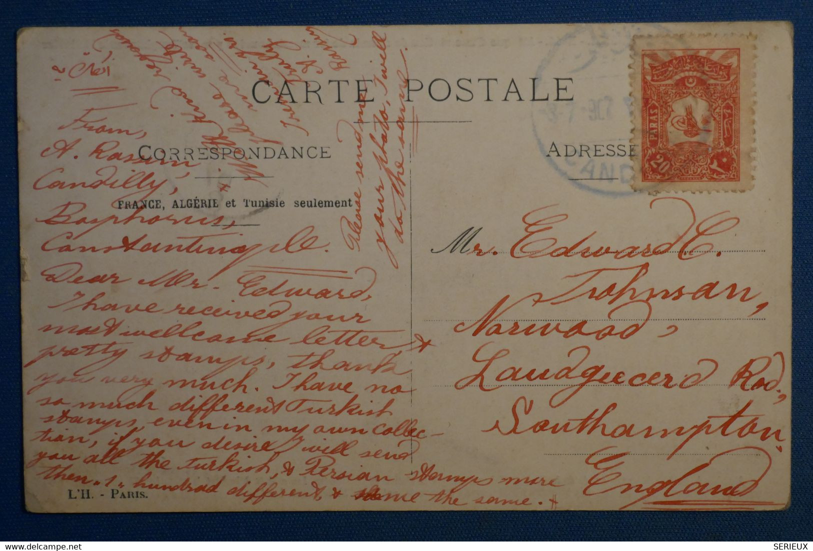 AL8 TURQUIE    BELLE CARTE  1920    POUR  SOUTHAMPTON  U.K ++AFFRANCH. PLAISANT - Covers & Documents