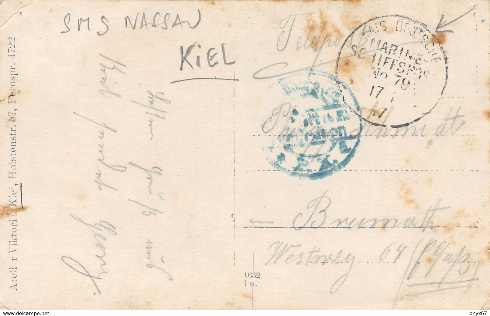 Carte Photo Militaire Allemand Kaiser Marine-SMS NASSAU-Photo-Foto-KIEL-Schiffe-Bâteau Guerre-Stempel-Marine Schiffspost - Personen