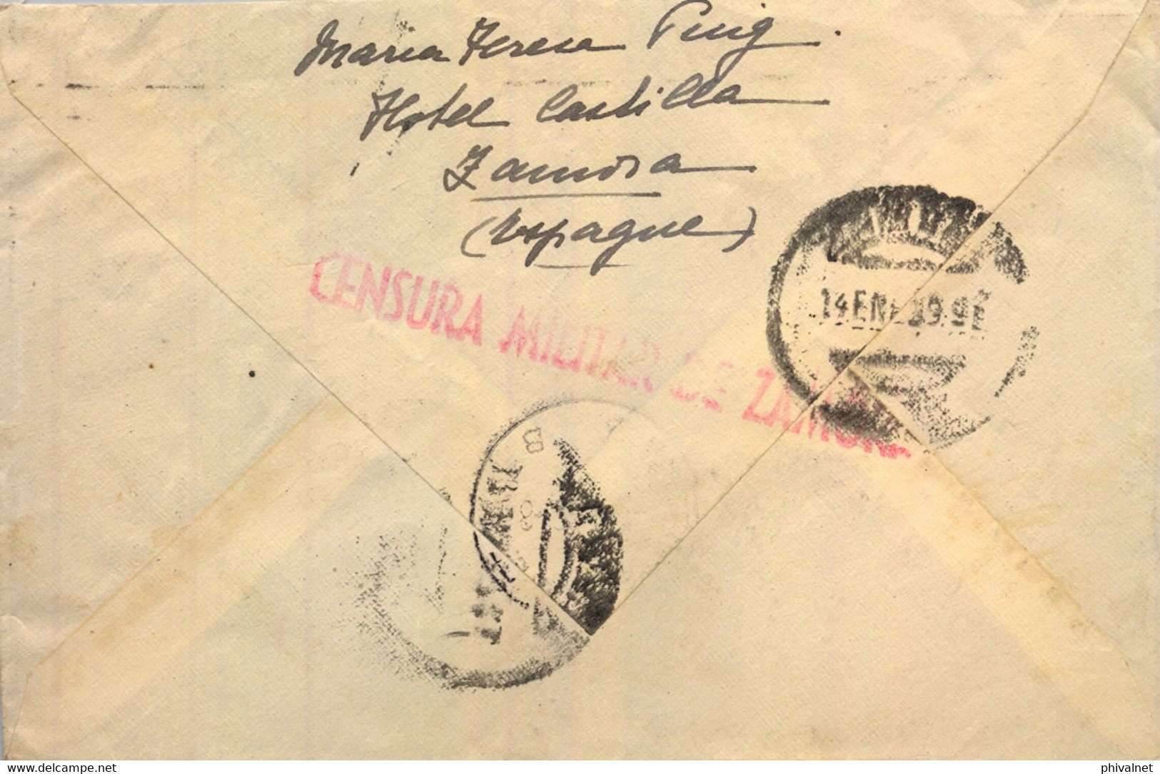 1939 , ZAMORA - BRUSELAS , SOBRE CIRCULADO Y DEVUELTO AL REMITENTE , CENSURA MILITAR , " RETOUR OFFICE ESPAGNOLE " - Lettres & Documents