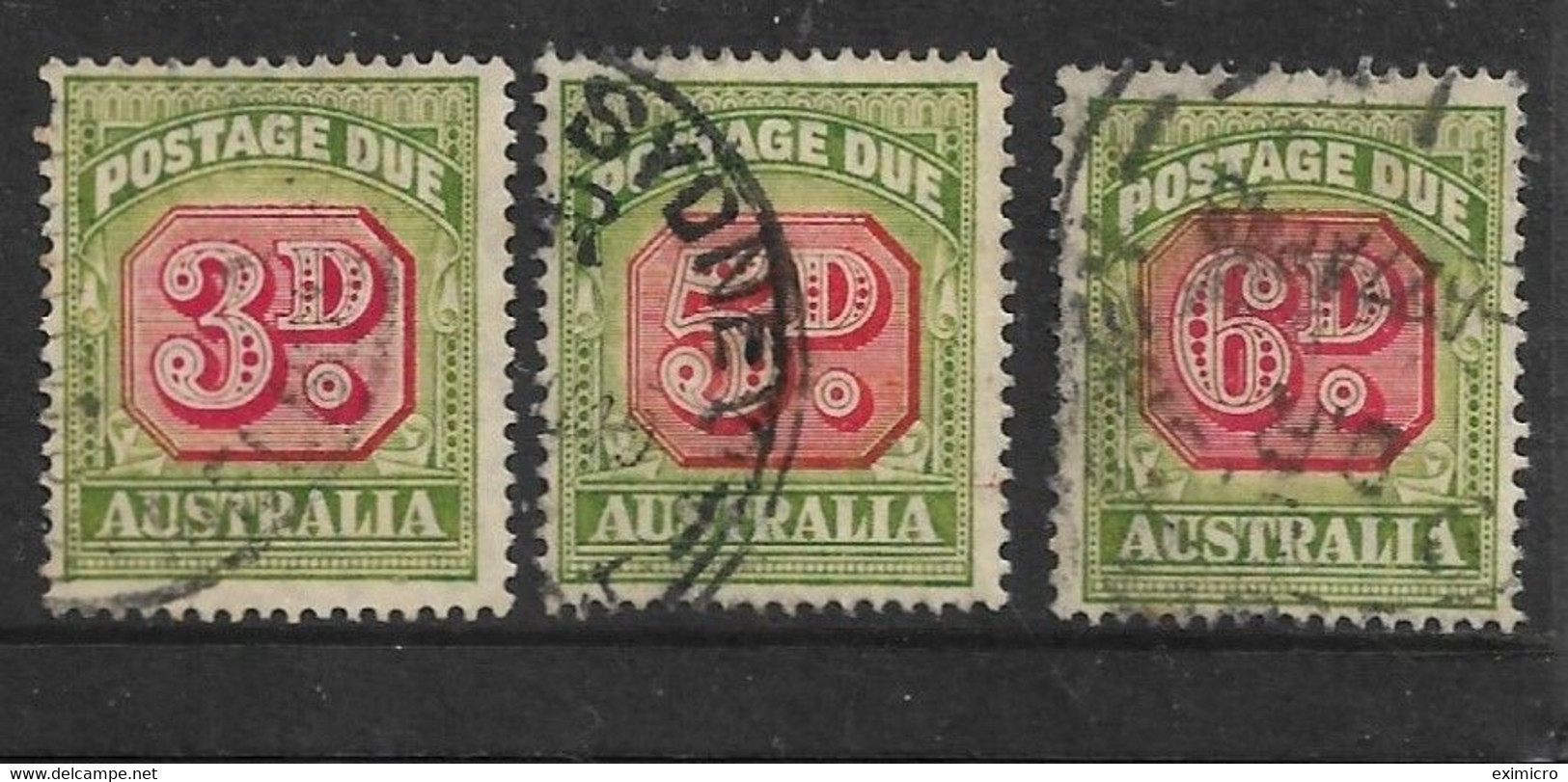 AUSTRALIA 1946 - 1957 3d, 5d, 6d POSTAGE DUES SG D122, D124, D125 FINE USED Cat £20+ - Portomarken