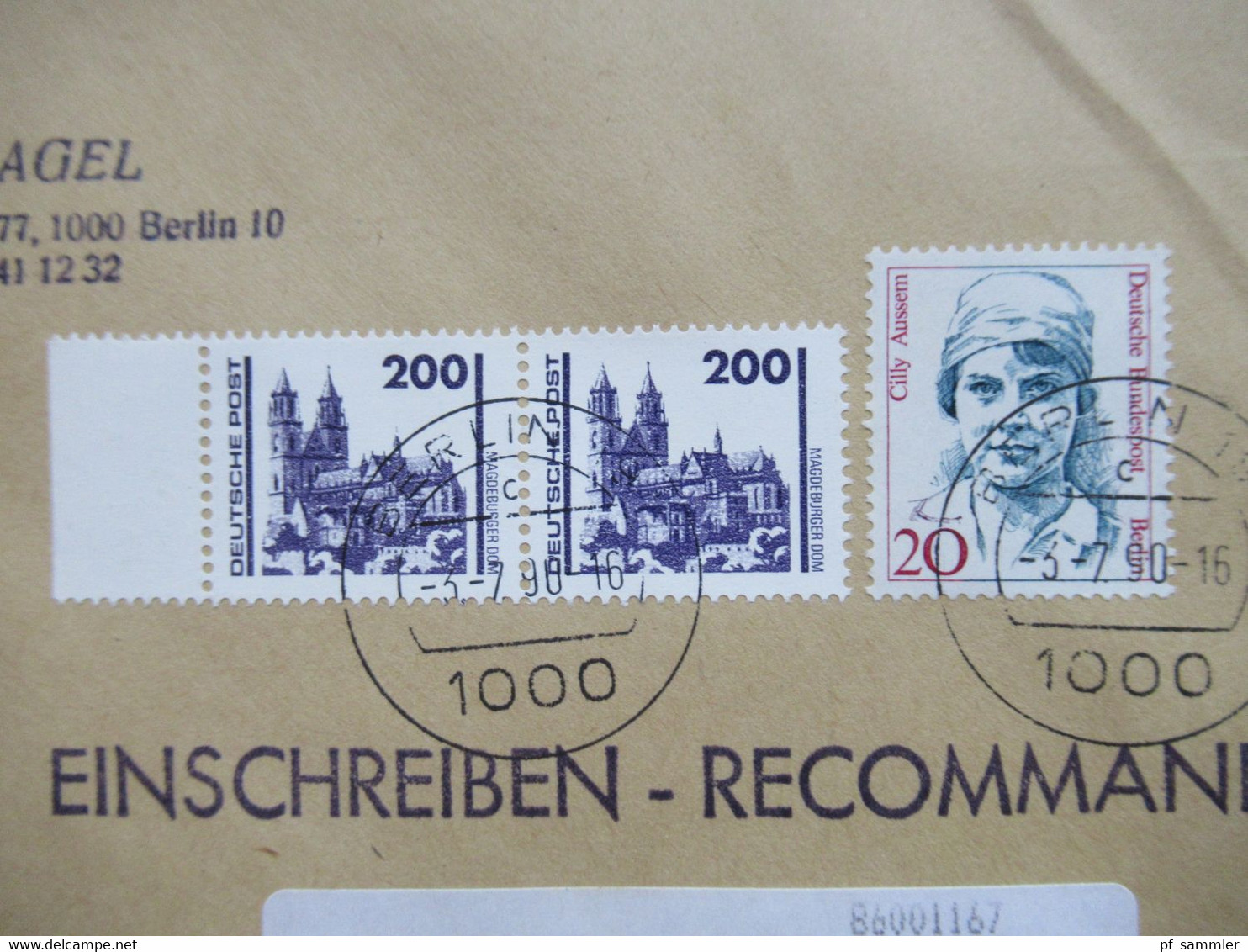 Berlin 3.7.1990 Nr. 811 MiF Mit DDR Bauwerke Nr.3351 Als Waagerechtes Paar Einschreiben 1000 Berlin 191 - Lettres & Documents