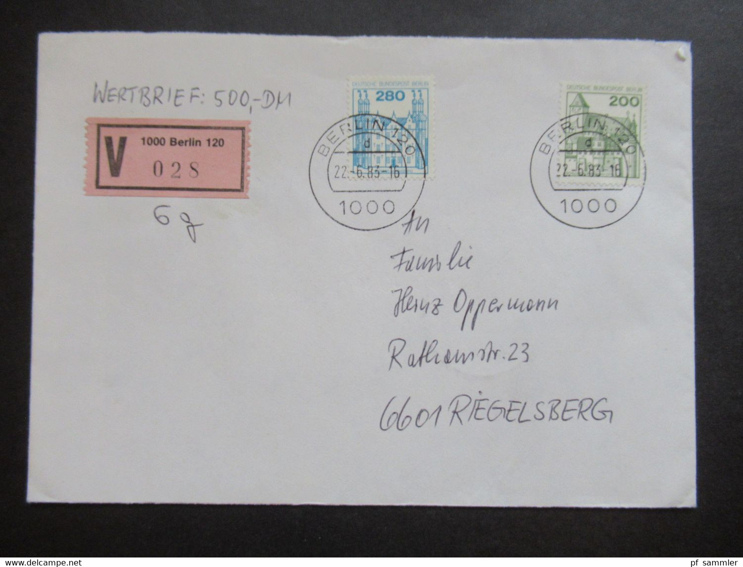 Berlin 1983 Freimarken BuS Nr.540 Und 676 Wertbrief über 500 DM V Zettel 1000 Berlin 120 Mit Einlieferungsschein!! - Cartas & Documentos