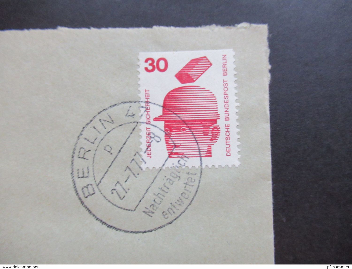 Berlin 1971 / 27.7.77 Freimarken Unfallverhütung Nr.406 C Berlin Ortsbrief Stempel Berlin 47 Nachträglich Entwertet - Brieven En Documenten