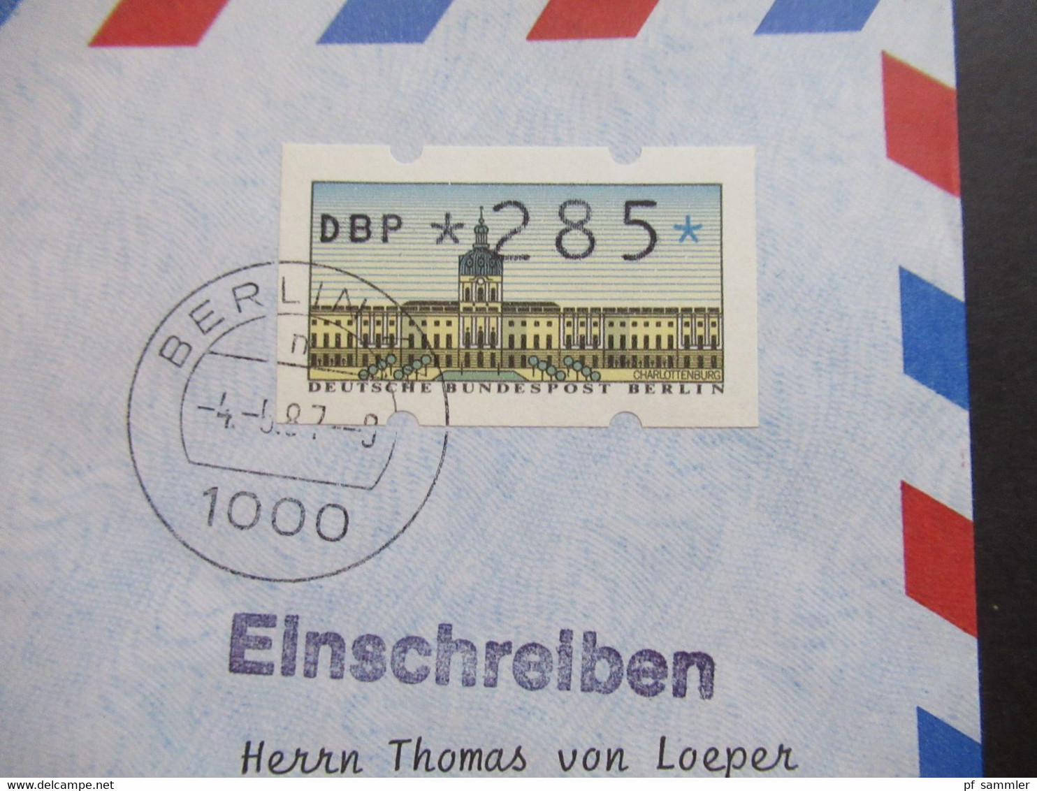 Berlin 1987 ATM Nr.1 Wert 285 FDC / Tagesstempel Berlin 44 Vom Ersttag Einschreiben 1000 Berlin Luftpost Beleg Nach Köln - Briefe U. Dokumente