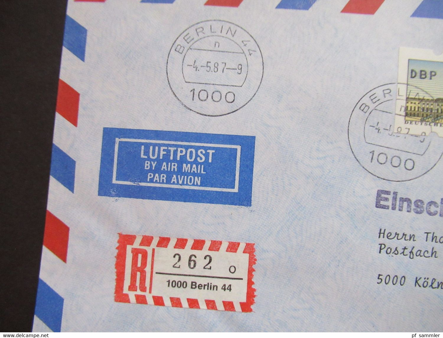 Berlin 1987 ATM Nr.1 Wert 285 FDC / Tagesstempel Berlin 44 Vom Ersttag Einschreiben 1000 Berlin Luftpost Beleg Nach Köln - Covers & Documents