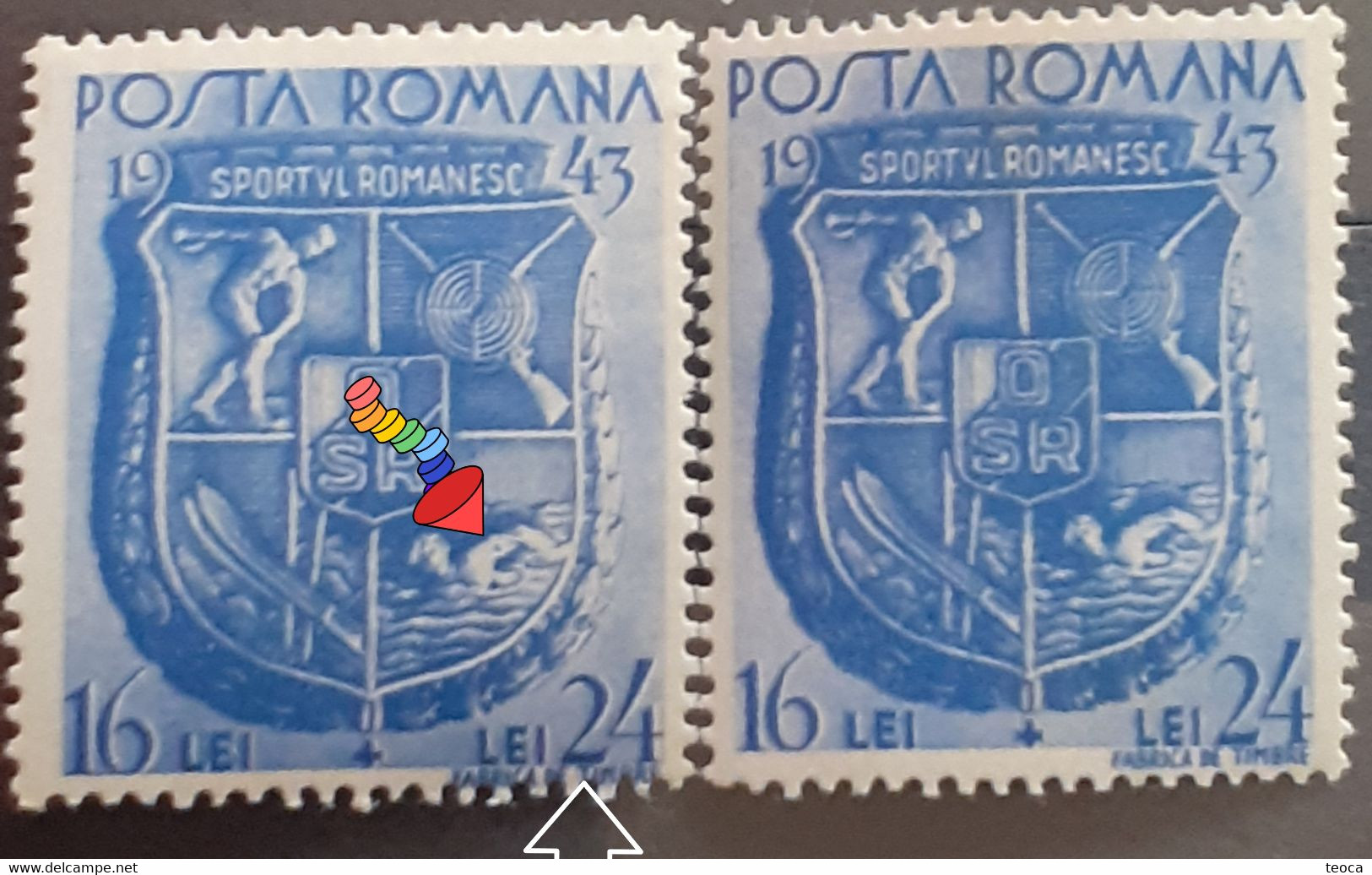 Errors Stamps  Romania 1944  #Mi 775 Printed With  A Point On The Swimmer Arm, Sports Day - Plaatfouten En Curiosa