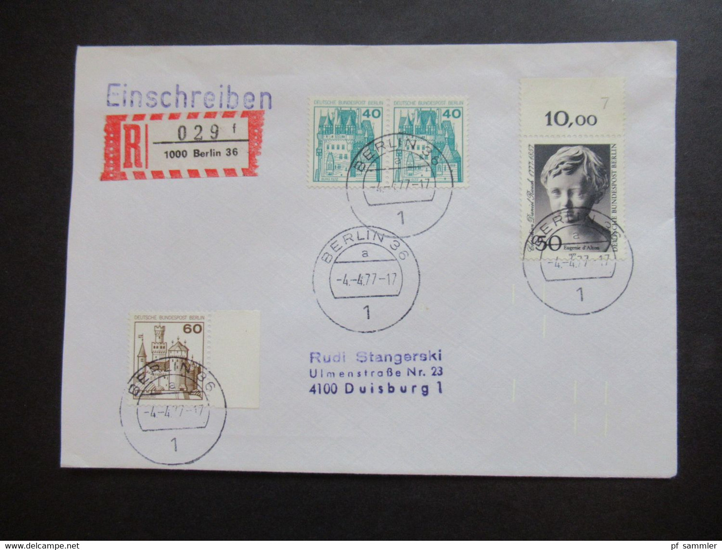 Berlin 1977 Freimarken BuS Nr.535 Waagerechtes Paar Und Nr.537 Seitenrand Rechts MiF Einschreiben 1000 Berlin 36 - Cartas & Documentos