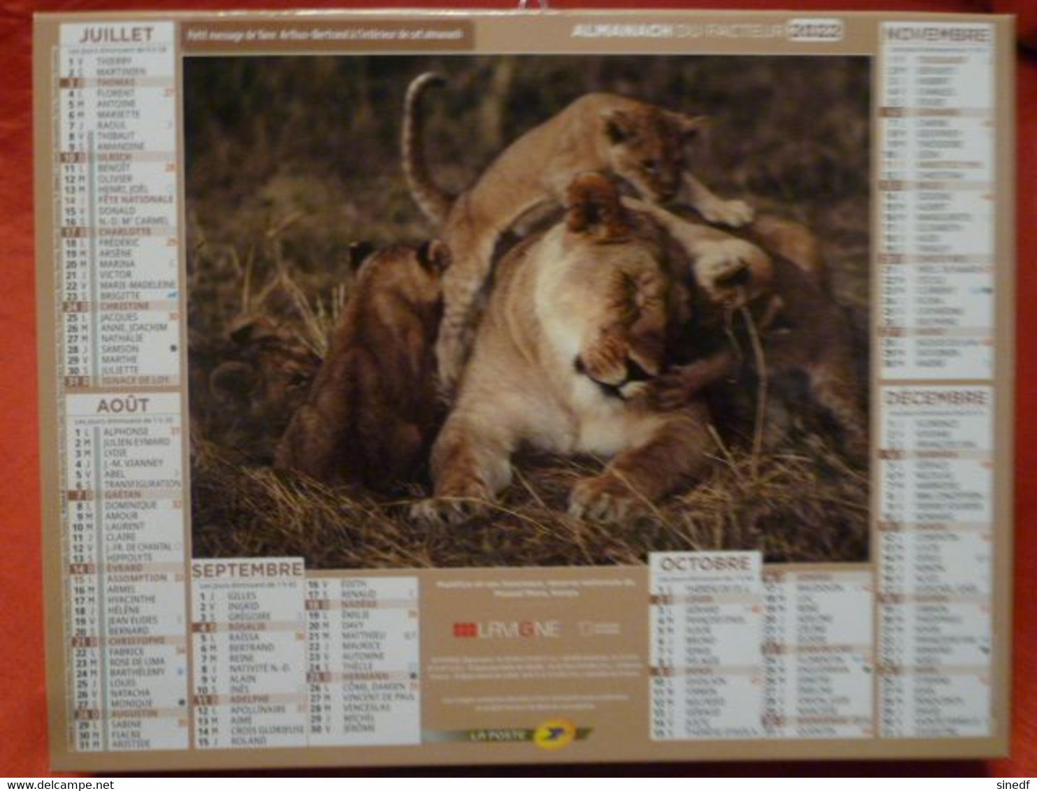 Calendrier Facteur 2022  Photo ARTHUS BERTRAND  Photographe Intérieur SARTHE  Ptt La Poste Lavigne Lion Kenya Coeur - Grand Format : 2001-...