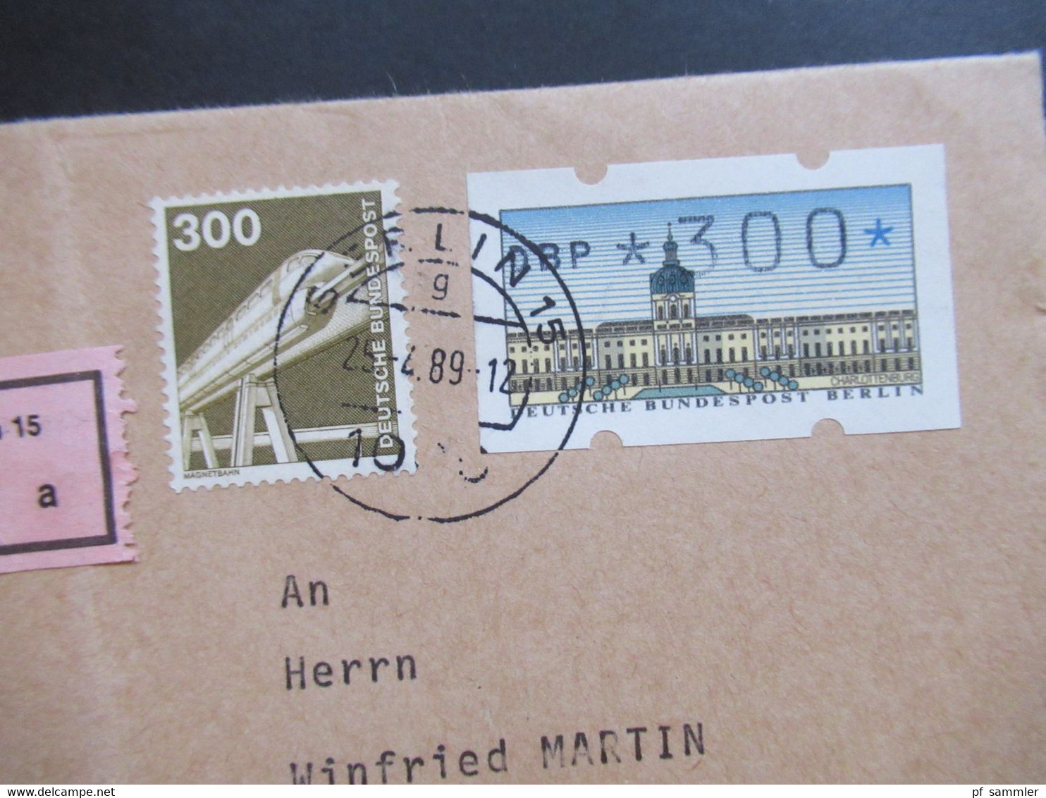 Berlin 1989 ATM Nr.1 Verschiedene Wertstufen MiF Mit BRD Marken Wertbrief über 500 DM V-Zettel 1000 Berlin 15 - Cartas & Documentos