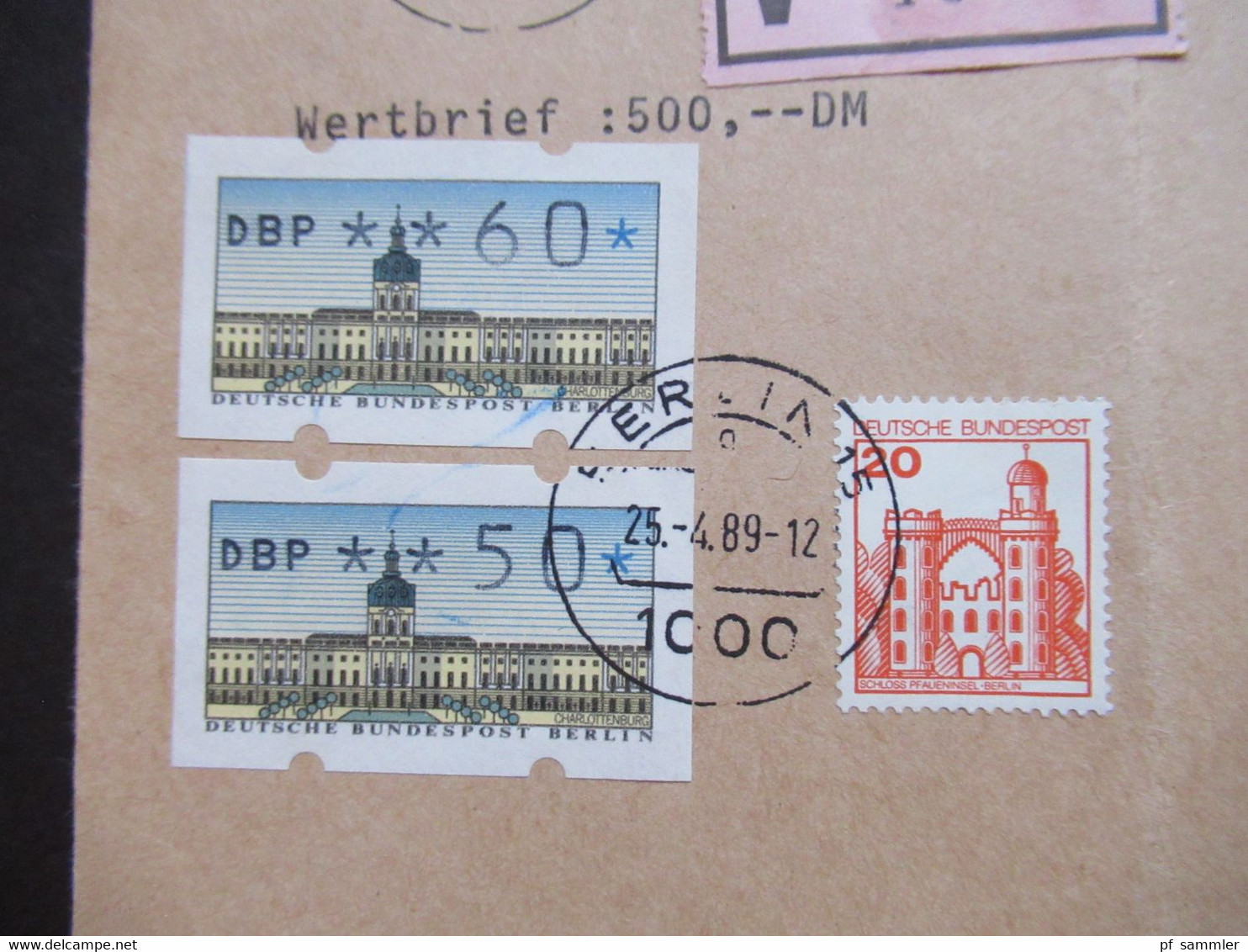 Berlin 1989 ATM Nr.1 Verschiedene Wertstufen MiF Mit BRD Marken Wertbrief über 500 DM V-Zettel 1000 Berlin 15 - Briefe U. Dokumente