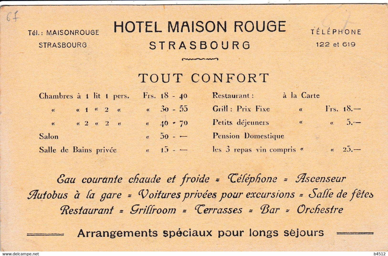 67 STRASBOURG Hôtel Maison Rouge , Note De Frais , Publicité - Straatsburg