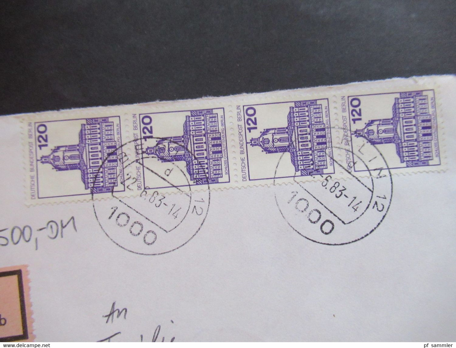 Berlin 1983 Freimarken BuS Nr.675 (4) MeF Senkrechter 4er Streifen Wertbrief 500 DM Mit Einlieferungsschein!! - Cartas & Documentos