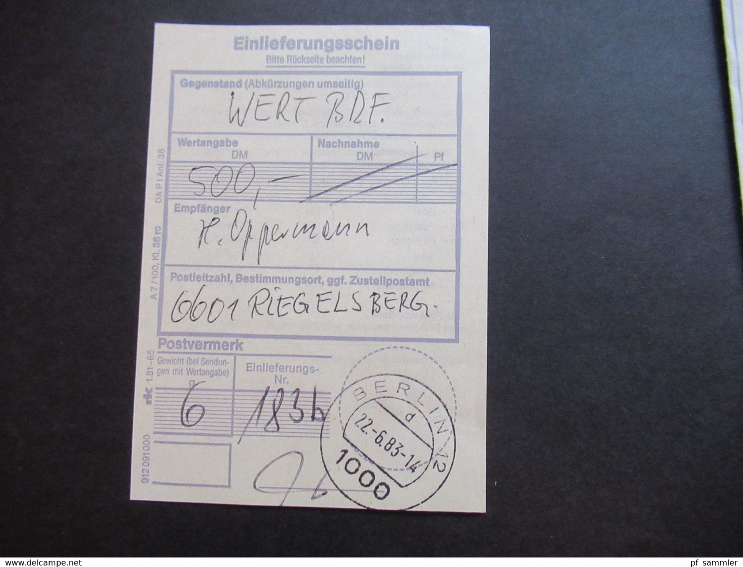 Berlin 1983 Freimarken BuS Nr.675 (4) MeF Senkrechter 4er Streifen Wertbrief 500 DM Mit Einlieferungsschein!! - Cartas & Documentos