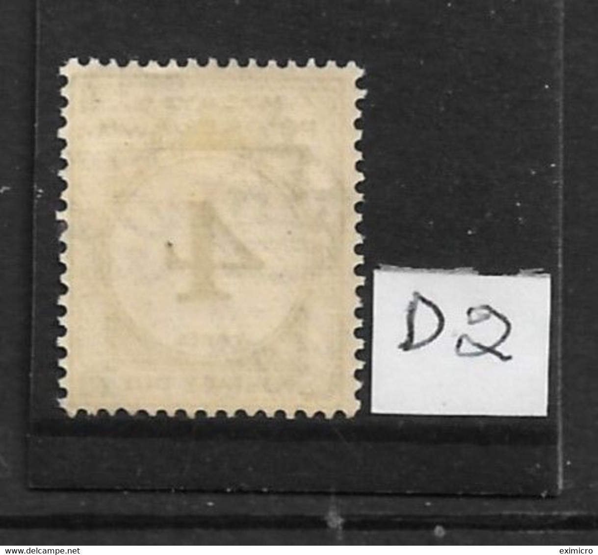 MALAYA - MALAYAN POSTAL UNION 1936 4c POSTAGE DUE SG D2 MOUNTED MINT Cat £45 - Malayan Postal Union