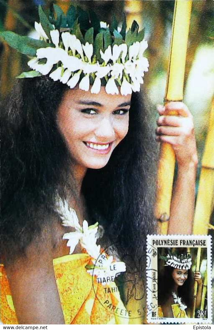 ► POLYNESIE FRANCAISE  Carte Maximum Papeete 1990 Polynésienne De Tahiti Woman Vahiné  - 28 F Ua Fou - Maximum Cards