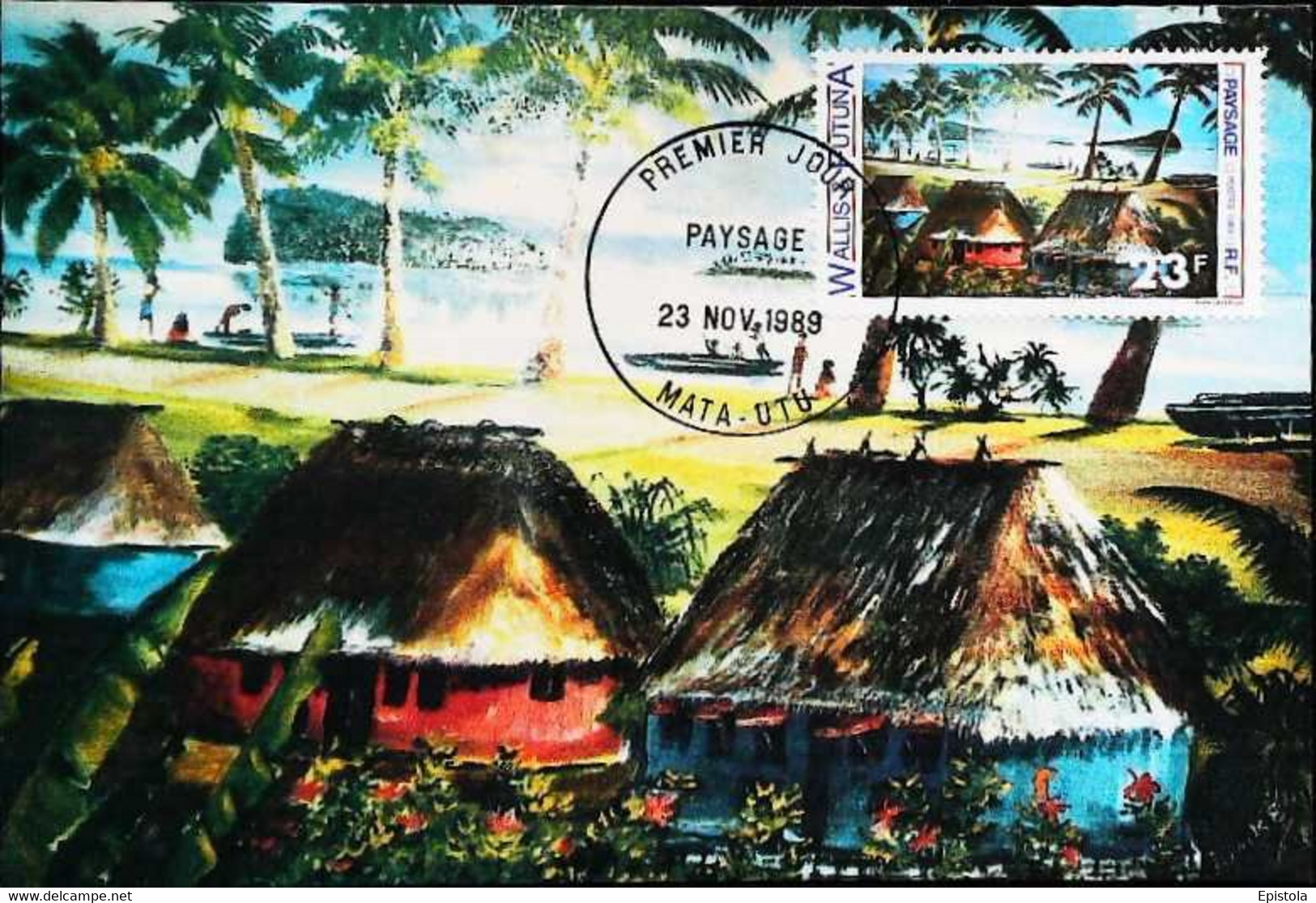 ► Wallis Et Futuna: TB Carte Maximum FDC Du N° 392 . Le 23/11/1989 23F RF à MATA-UTU .Art Local Paysage Wallisien - Cartoline Maximum