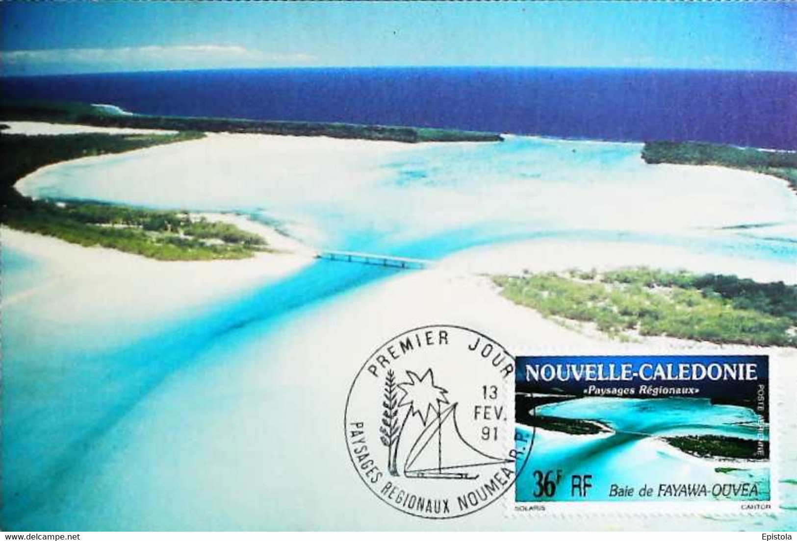 ►  Carte Maximum Premier Jour FDC Nouméa 1991  36F RF Série Paysages - Baie De Fayawa Ouvea - Cartoline Maximum