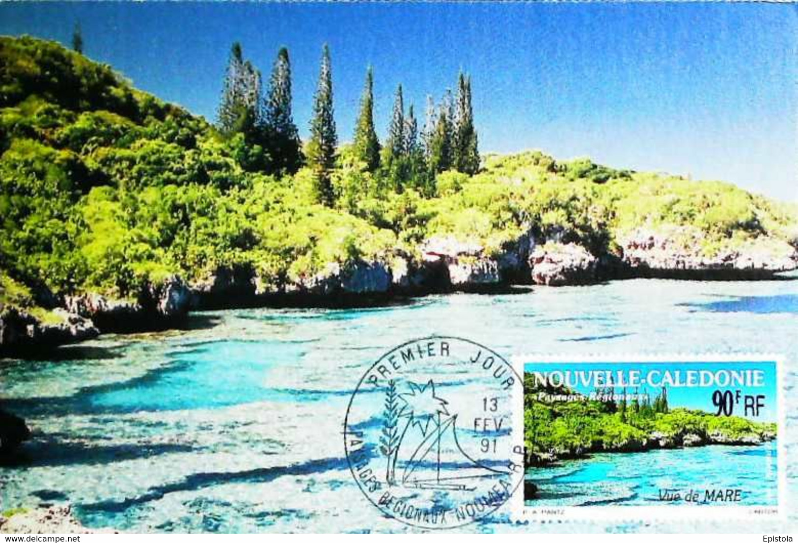 ►  Carte Maximum Premier Jour FDC Nouméa 1991   Série Paysages - Vue Du Mare 90 RF - Cartoline Maximum