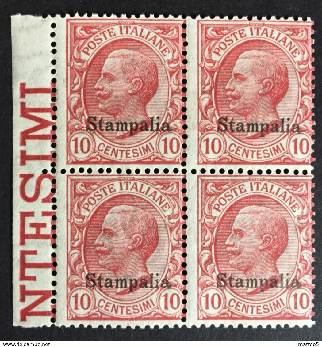 1912 - Italia Regno - Isole Dell' Egeo - Stampalia  10 Cent. - Quartina  - Nuovi - Ägäis (Stampalia)