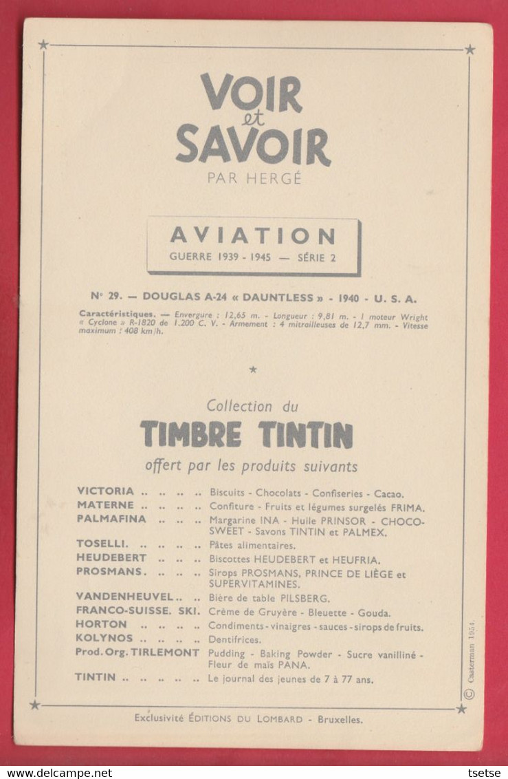 TINTIN / Hergé Et L'Aviation De La Guerre 1939-45 - Bristol " Beaufighter  -1941 - G-B - Casterman 1954 ( Voir Verso ) - Hergé