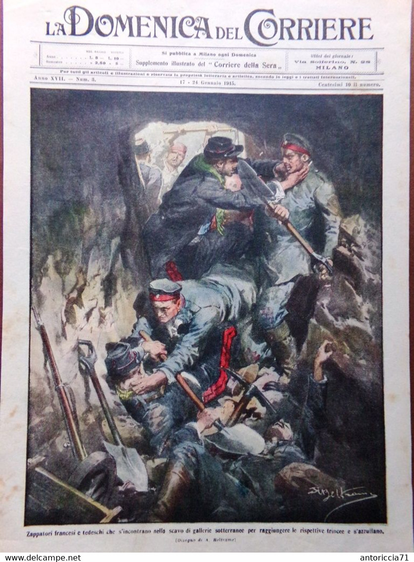 Copertina Domenica Corriere Nr. 3 Del 1915 WW1 Zappatori Tedeschi E Francesi - War 1914-18