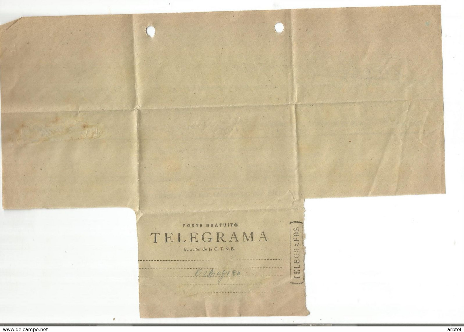 TELEGRAMA DE LAS PALMAS A ZUMARRAGA - Telegraph