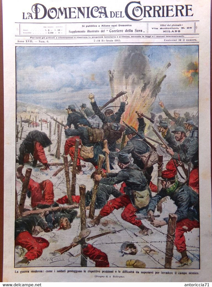 Copertina Domenica Corriere Nr. 6 Del 1915 WW1 Soldati Proteggono Loro Posizioni - Guerra 1914-18