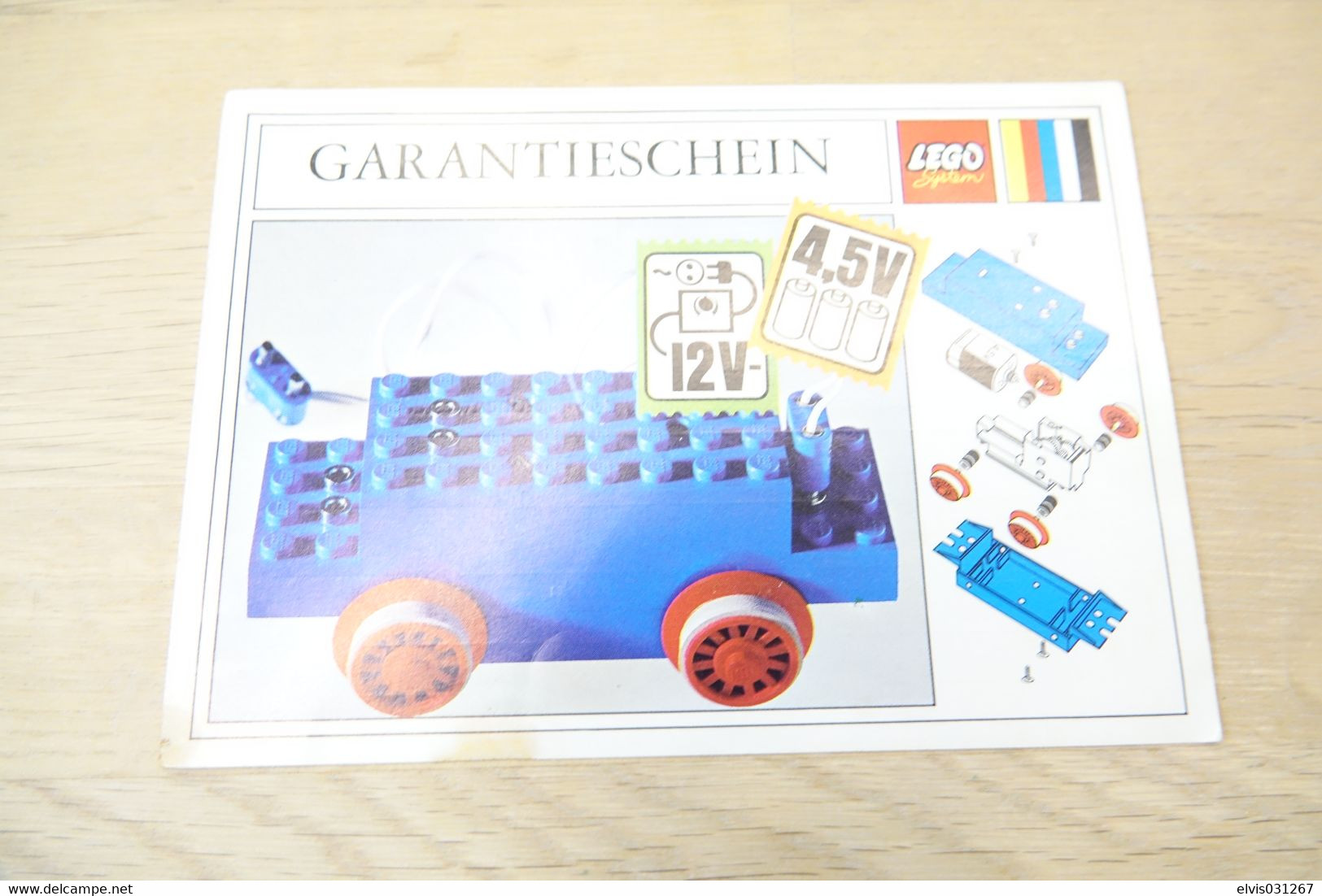 LEGO - Paper Guarantee Card For Motor 4.5V Type I 12 X 4 X 3 1/3 (3364-Ty), - Original Vintage Lego - - Catálogos