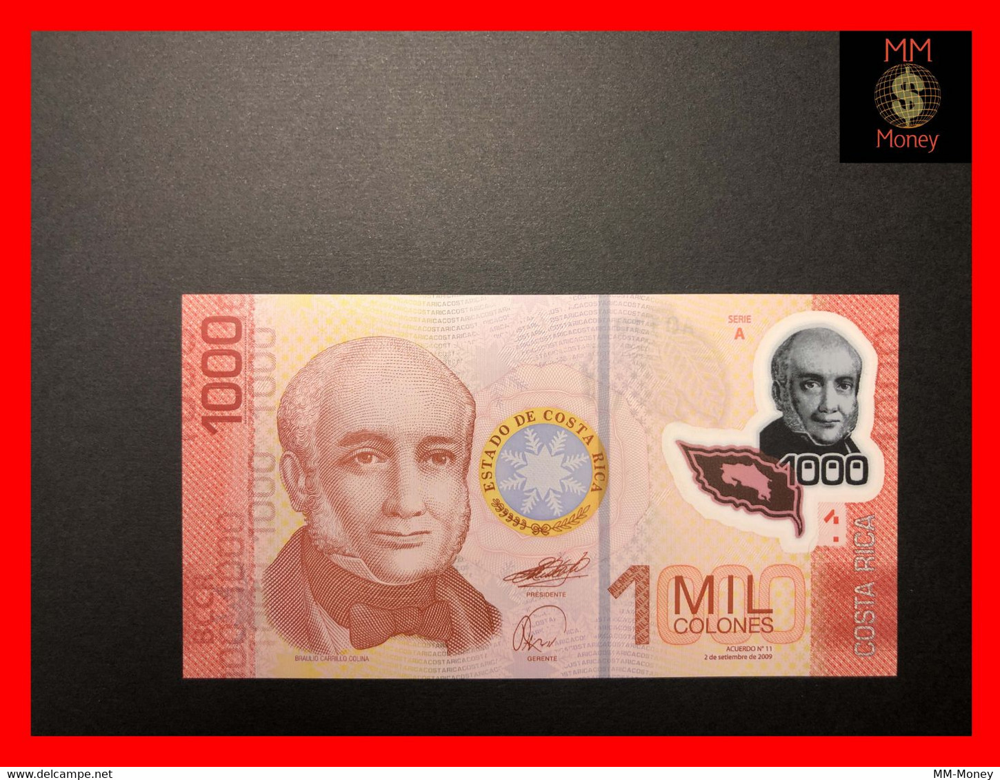 COSTA RICA 1.000 1000 Colones  2.9.2009  P. 274  * Serie A *    Polymer    UNC - Costa Rica