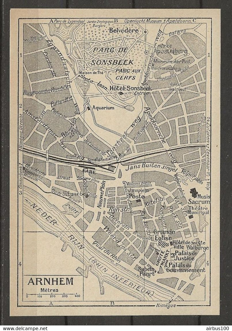 CARTE PLAN 1953 - PAYS BAS - NEDERLANDS - ARNHEM - PARC DE SONSBEEK - HOTEL - AQUARIUM - MUSEUM - Cartes Topographiques