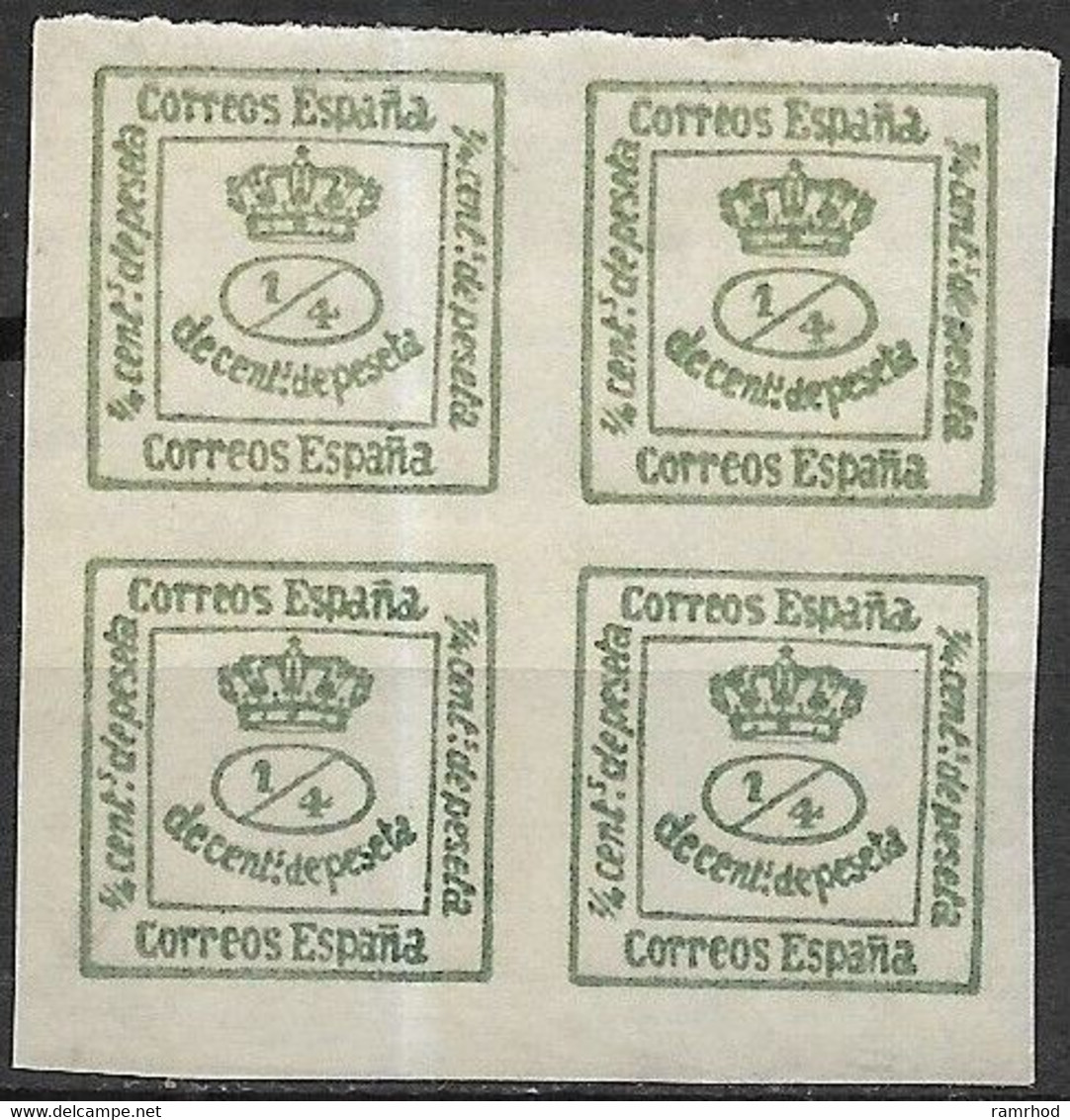 SPAIN 1872 Numeral - 1/4 C - Green MNG - Blocs & Hojas