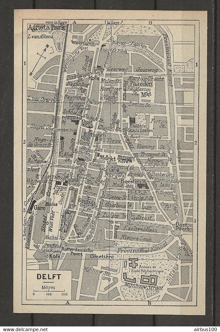 CARTE PLAN 1953 - PAYS BAS - NEDERLANDS - DELFT - WATERTOREN - AGNETA PARK - BAINS - Cartes Topographiques