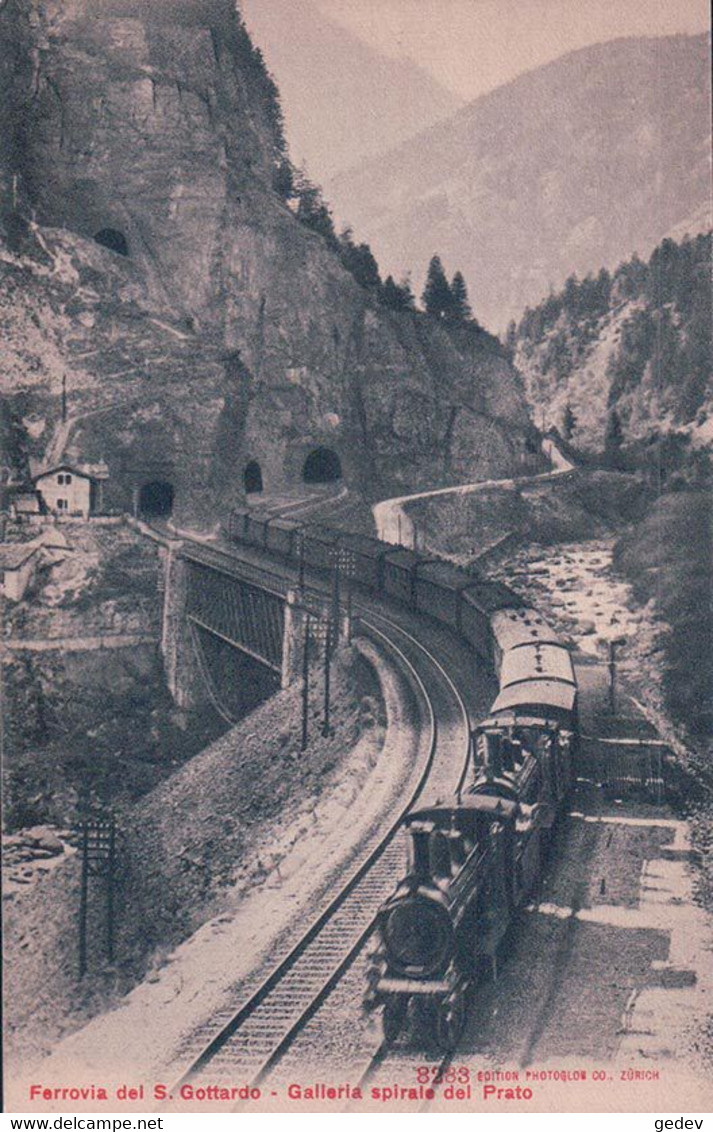 Airolo TI, Ferrovia Del Gottardo, Galleria Spirale Del Prato, Chemin De Fer Et Train à Vapeur (8283) - Prato