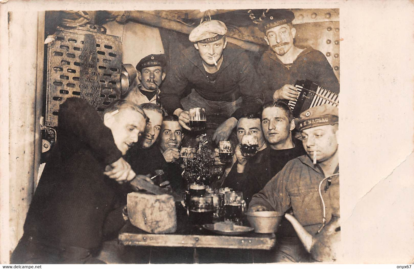 Carte Photo Militaire-Deutschland-SMS-NASSAU-Marin-Chope Bière-Bier-Schiffe-Bâteau Kaiser Marine-Accordéon-Unterseeboot - Guerra 1914-18