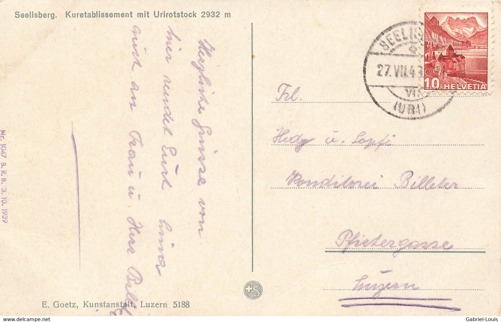 Seelisberg Kuretablissement Mit Uristock 1943 - Seelisberg