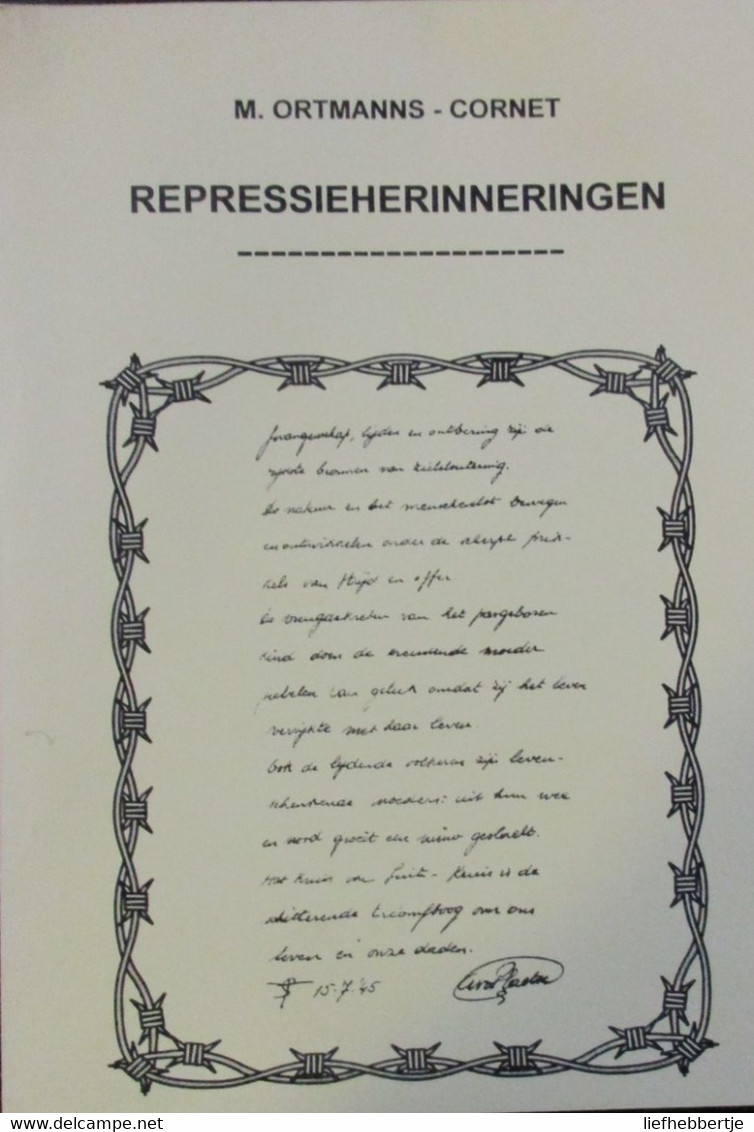 Repressieherinneringen - Door M. Ortmanns - Cornet - 1998 - Repressie - War 1939-45