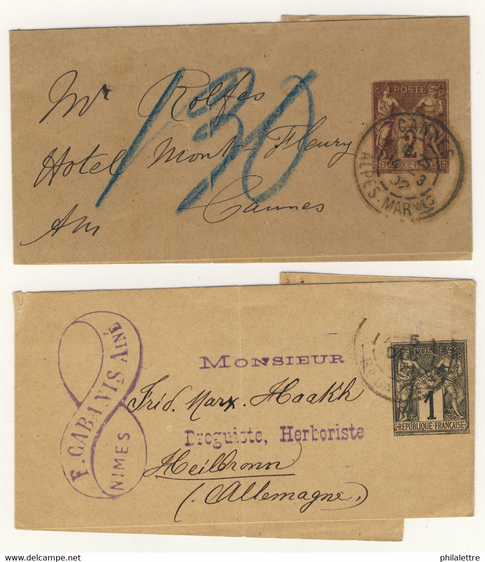 FRANCE - 1894 & 1902 - 2 Bandes De Journal Sage 1c (s.d.) & 2c (d.027) Oblitérées - Bandas Para Periodicos
