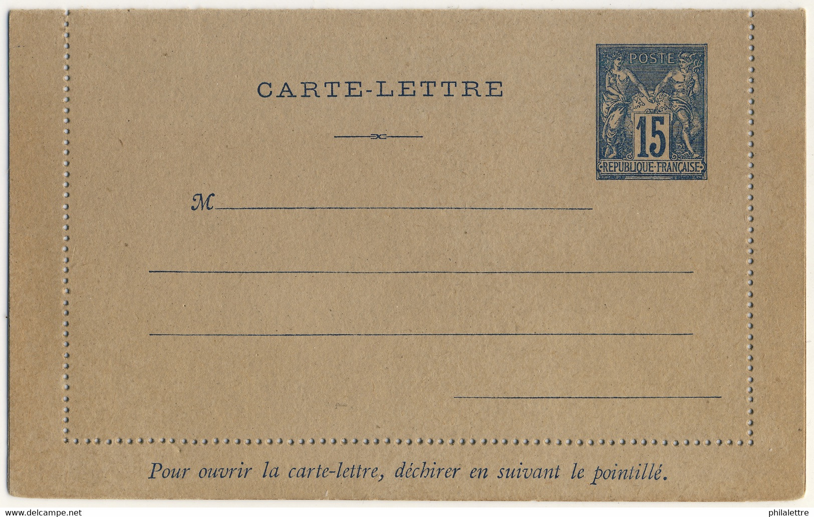 FRANCE - 1887 N°SAG-J19 Carte-lettre 15c Sage Sans Date - Neuve - Letter Cards