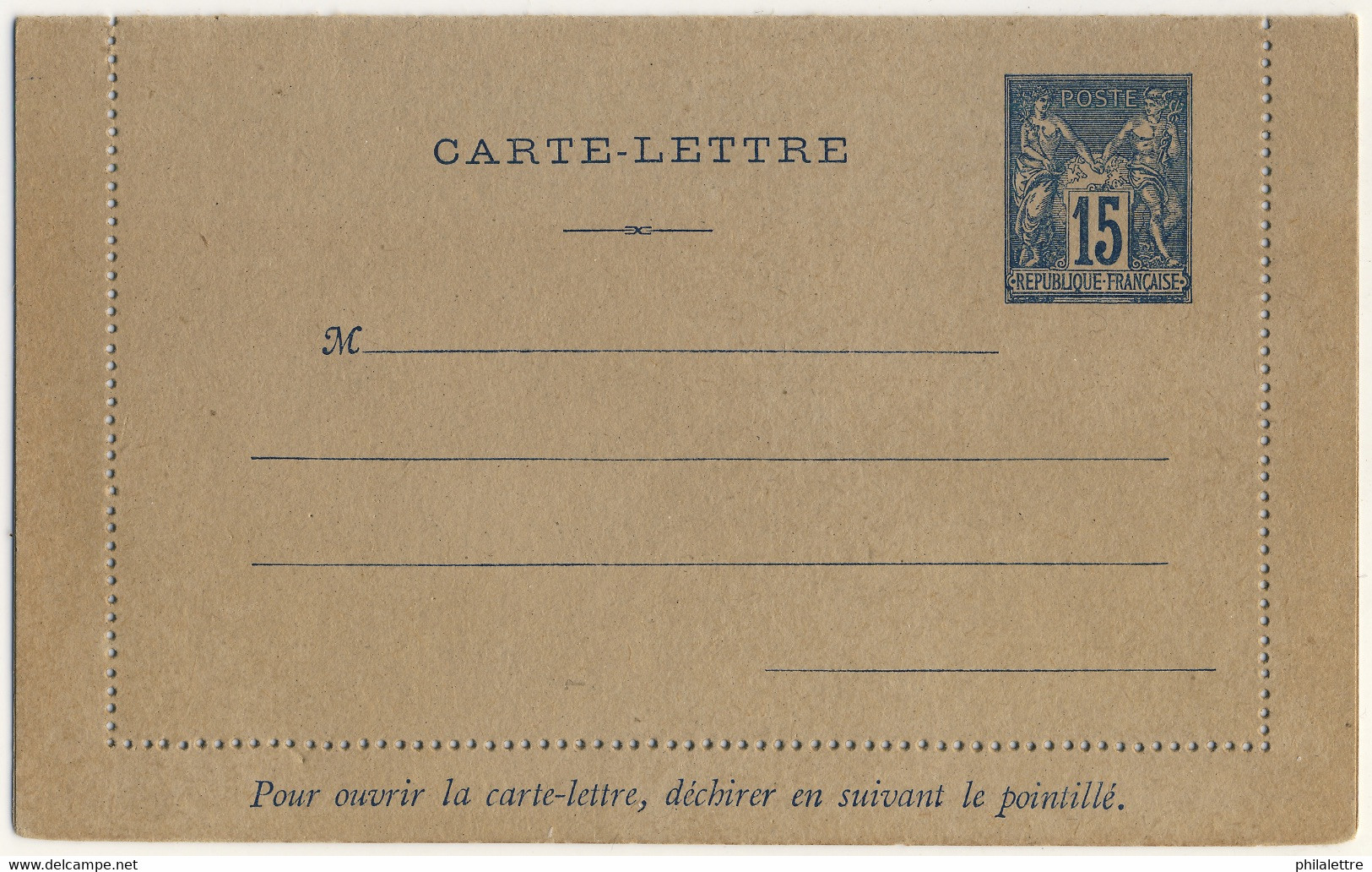 FRANCE - 1887 N°SAG-J19 Carte-lettre 15c Sage Sans Date - Neuve - Cartoline-lettere