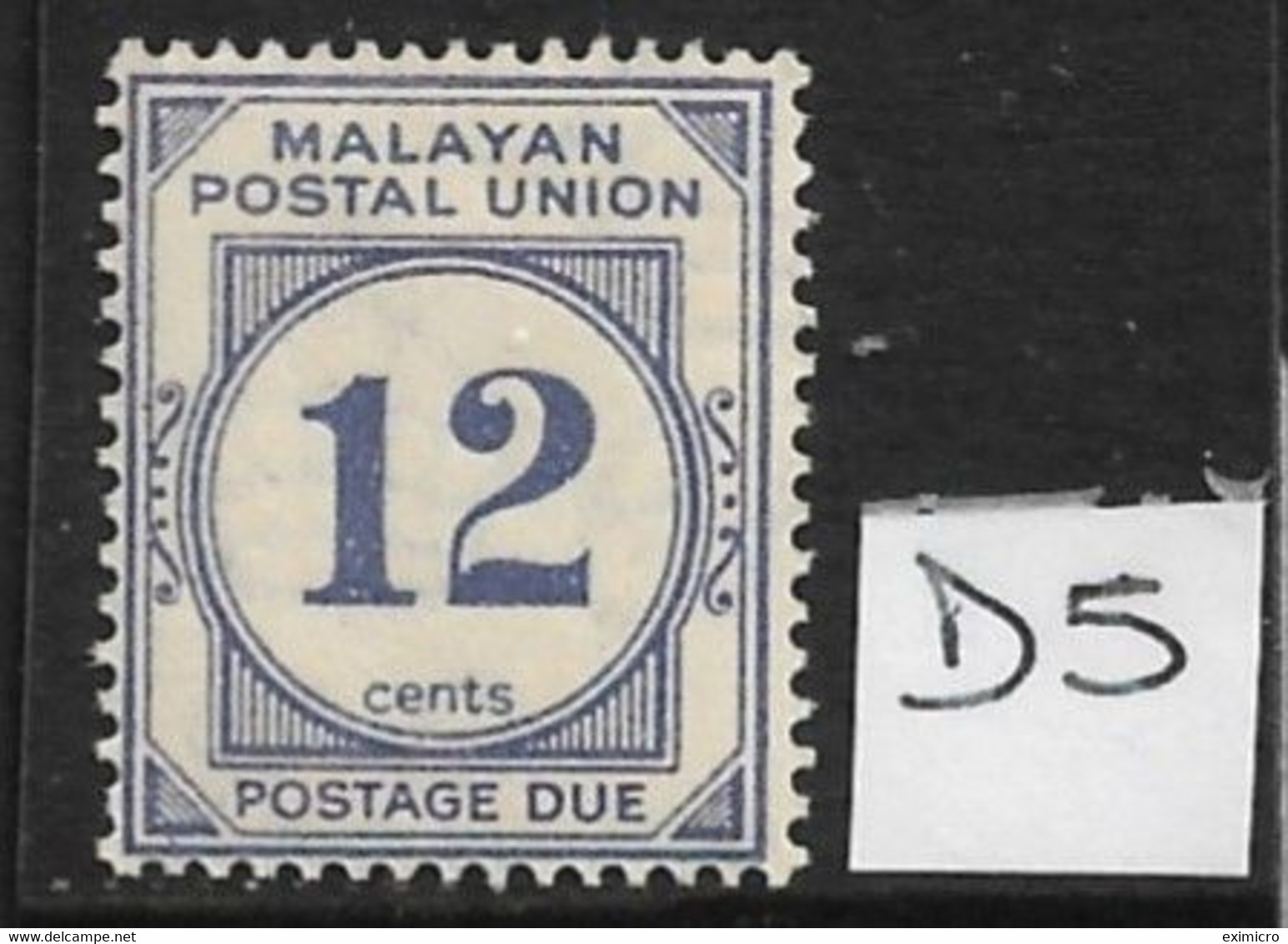 MALAYA - MALAYAN POSTAL UNION 1936 12c POSTAGE DUE SG D5 LIGHTLY MOUNTED MINT Cat £45 - Malayan Postal Union