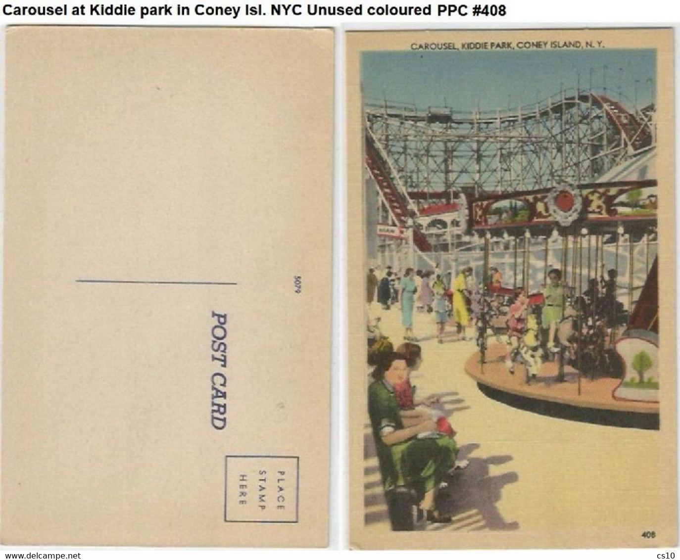 Carousel At Kiddie Park In Coney Isl. NYC Unused Coloured PPC #408 - Parks & Gardens