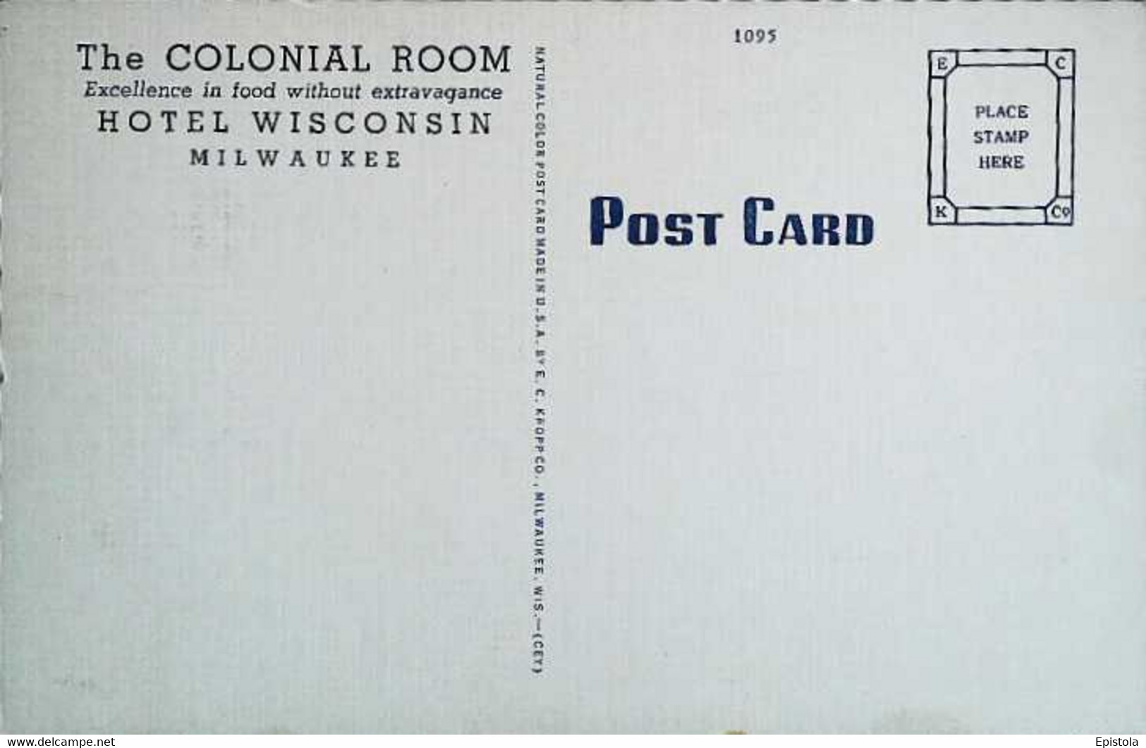 ► The COLONIAL ROOM - Hôtel Restaurant  Wisconsin  - Milwaukee  1940/50s - Milwaukee