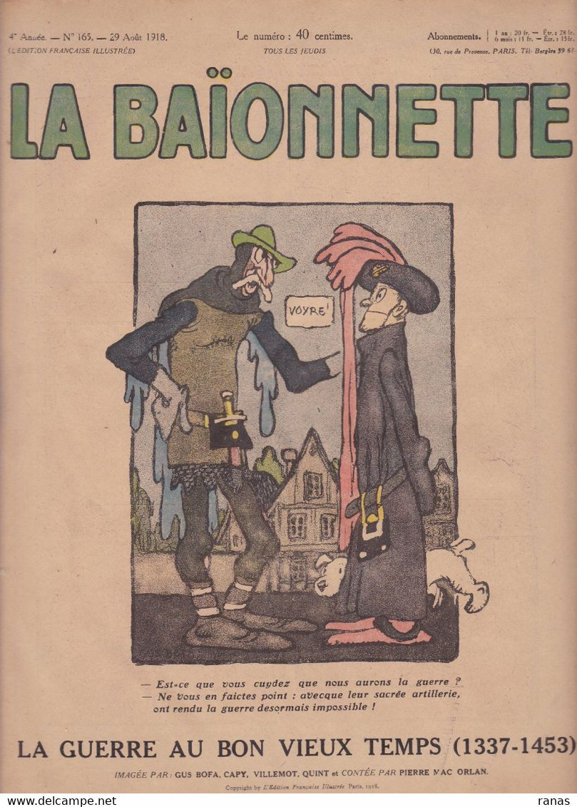 Gus BOFA Revue La Baïonnette WWI Guerre War Satirique Caricature  N° 165 De 1918 Villemot - 1900 - 1949