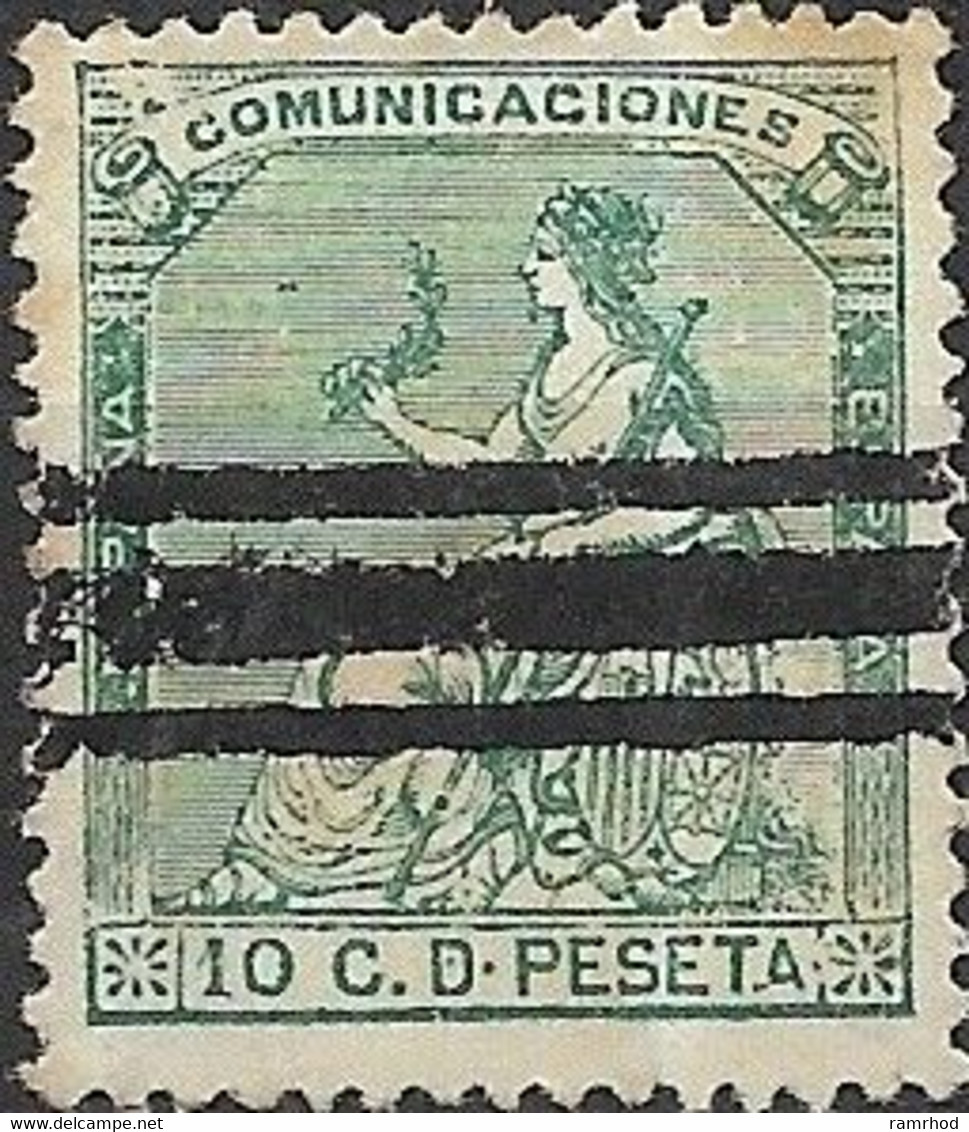 SPAIN 1873 Allegorical Figure Of Peace - 10c - Green FU - Usados