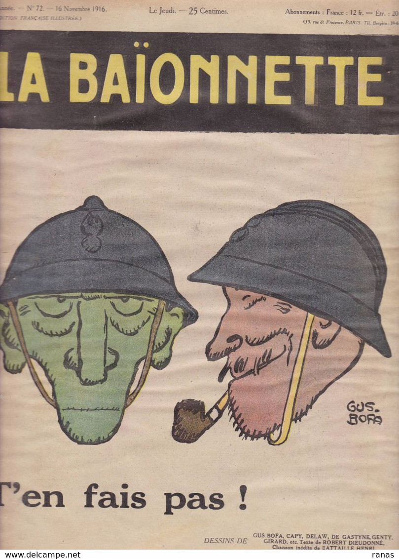 Gus BOFA Revue La Baïonnette WWI Guerre War Satirique Caricature  N° 72 De 1916 De Gastyne Girard - 1900 - 1949