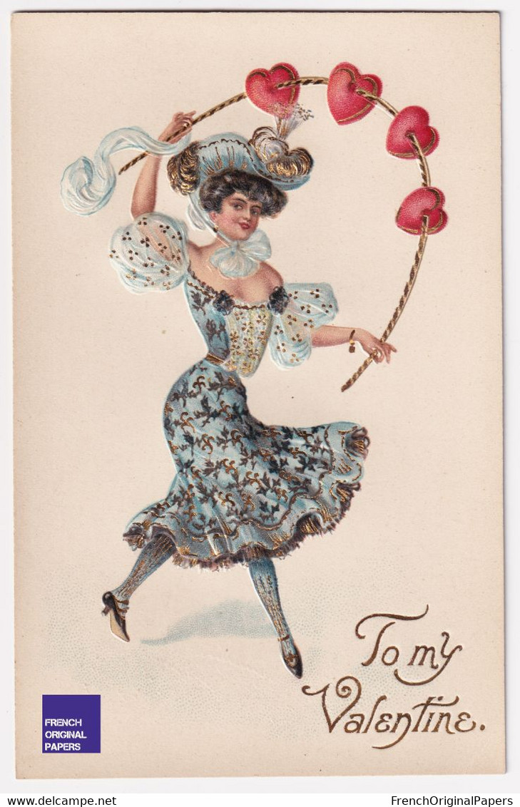TOP To My Valentine CPA Gaufrée 1910s Femme Robe Mode Coeur Woman Dress Fashion Belle Epoque Embossed Postcard A64-40 - Valentine's Day