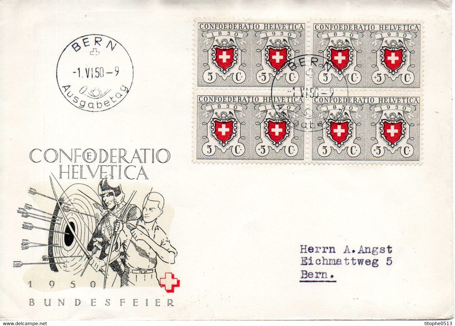 SUISSE. N°497 De 1950 Sur Enveloppe 1er Jour. Centenaire Du Timbre Fédéral/Tir à L'arc. - Archery